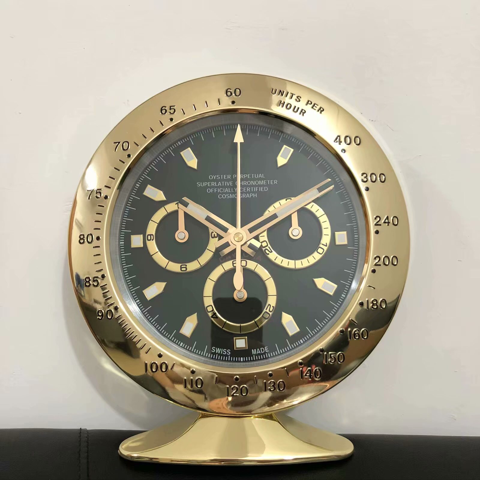 R Dayto Table Clock with Night vision -Gold Black